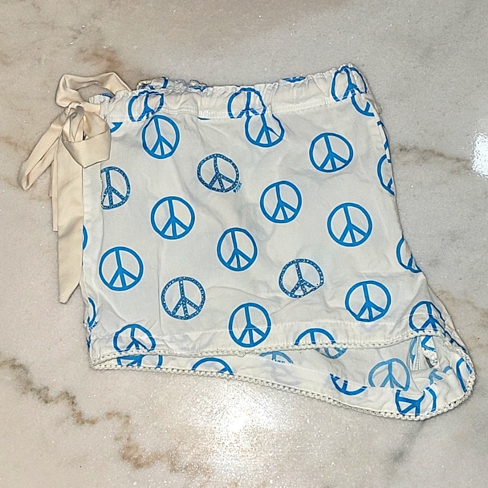 Vintage VS Pink sleep short, Size Large, White/Turquoise/Rhinestones